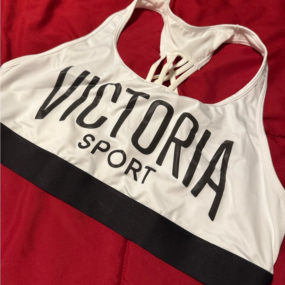 Victoria's Secret White and Black Sports Bra Racerback